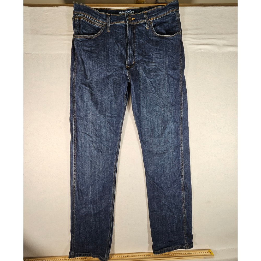 Wrangler Regular Fit Mens Dark Wash Stretch Denim Jeans 36x34 Blue 1796601